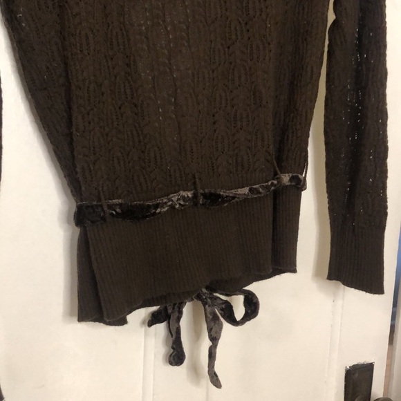 Dressbarn Pointelle Knit Button Front Long Sleeve Cardigan Velvet Tie Medium - Picture 8 of 10